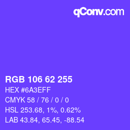 Farbcode: RGB 106 62 255 | qconv.com