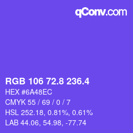 カラーコード: RGB 106 72.8 236.4 | qconv.com