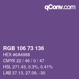 Color code: RGB 106 73 136 | qconv.com