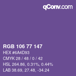 Color code: RGB 106 77 147 | qconv.com