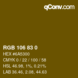 颜色代码: RGB 106 83 0 | qconv.com