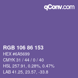 颜色代码: RGB 106 86 153 | qconv.com