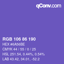 Color code: RGB 106 86 190 | qconv.com