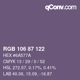 颜色代码: RGB 106 87 122 | qconv.com