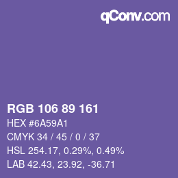 颜色代码: RGB 106 89 161 | qconv.com