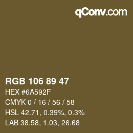 颜色代码: RGB 106 89 47 | qconv.com