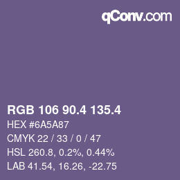 カラーコード: RGB 106 90.4 135.4 | qconv.com