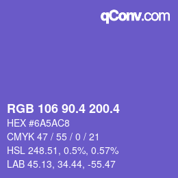 カラーコード: RGB 106 90.4 200.4 | qconv.com