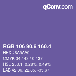 カラーコード: RGB 106 90.8 160.4 | qconv.com