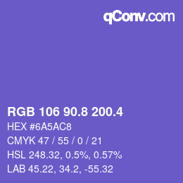 カラーコード: RGB 106 90.8 200.4 | qconv.com