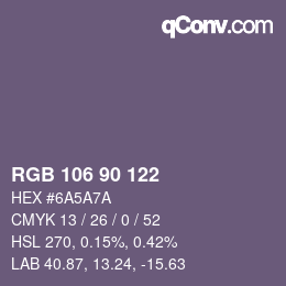 Color code: RGB 106 90 122 | qconv.com