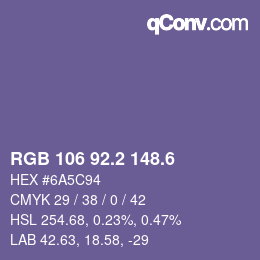 カラーコード: RGB 106 92.2 148.6 | qconv.com