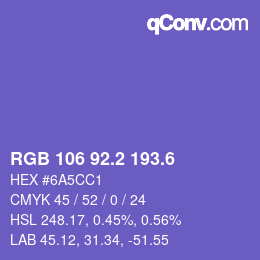 カラーコード: RGB 106 92.2 193.6 | qconv.com