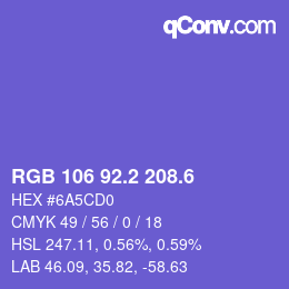 カラーコード: RGB 106 92.2 208.6 | qconv.com