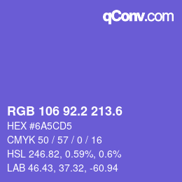 カラーコード: RGB 106 92.2 213.6 | qconv.com