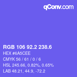 カラーコード: RGB 106 92.2 238.6 | qconv.com