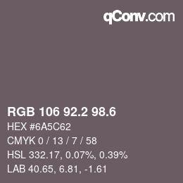 カラーコード: RGB 106 92.2 98.6 | qconv.com