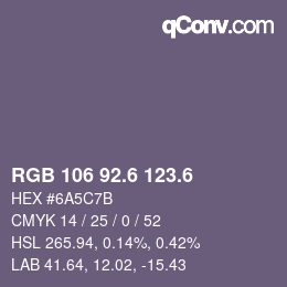 カラーコード: RGB 106 92.6 123.6 | qconv.com