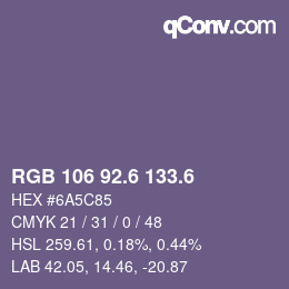 カラーコード: RGB 106 92.6 133.6 | qconv.com