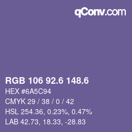 カラーコード: RGB 106 92.6 148.6 | qconv.com