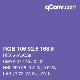 カラーコード: RGB 106 92.6 168.6 | qconv.com