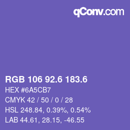 カラーコード: RGB 106 92.6 183.6 | qconv.com