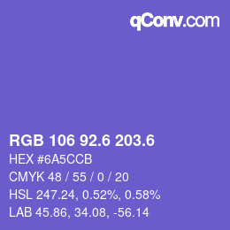 カラーコード: RGB 106 92.6 203.6 | qconv.com