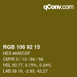 Código de color: RGB 106 92 15 | qconv.com