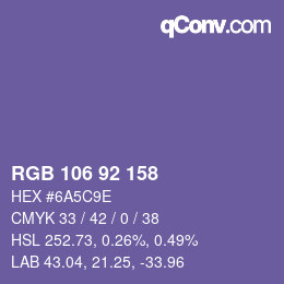 颜色代码: RGB 106 92 158 | qconv.com