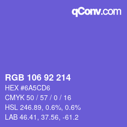 颜色代码: RGB 106 92 214 | qconv.com