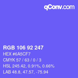 Color code: RGB 106 92 247 | qconv.com