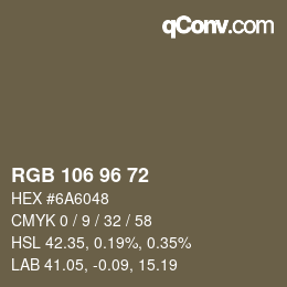 Color code: RGB 106 96 72 | qconv.com