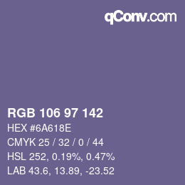 Farbcode: RGB 106 97 142 | qconv.com