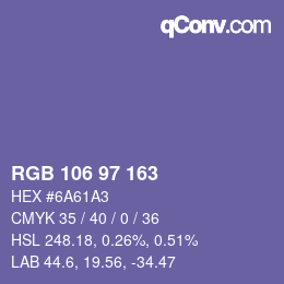 颜色代码: RGB 106 97 163 | qconv.com