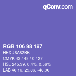 Color code: RGB 106 98 187 | qconv.com