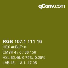 カラーコード: RGB 107.1 111 16 | qconv.com