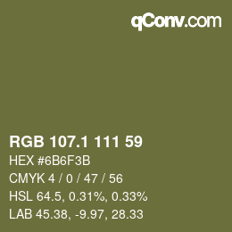 カラーコード: RGB 107.1 111 59 | qconv.com