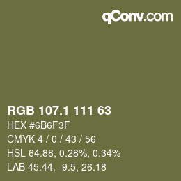 カラーコード: RGB 107.1 111 63 | qconv.com