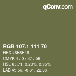 カラーコード: RGB 107.1 111 70 | qconv.com