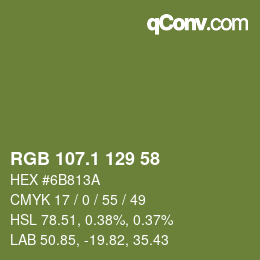 カラーコード: RGB 107.1 129 58 | qconv.com