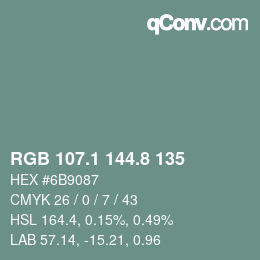 カラーコード: RGB 107.1 144.8 135 | qconv.com