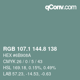 Farbcode: RGB 107.1 144.8 138 | qconv.com
