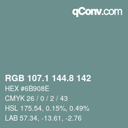 カラーコード: RGB 107.1 144.8 142 | qconv.com