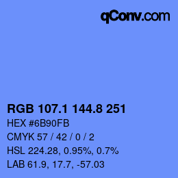 カラーコード: RGB 107.1 144.8 251 | qconv.com