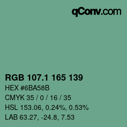 カラーコード: RGB 107.1 165 139 | qconv.com