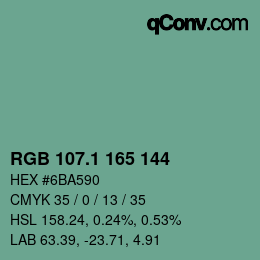 カラーコード: RGB 107.1 165 144 | qconv.com