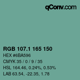 Color code: RGB 107.1 165 150 | qconv.com