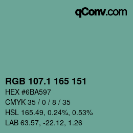 カラーコード: RGB 107.1 165 151 | qconv.com