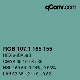 カラーコード: RGB 107.1 165 155 | qconv.com