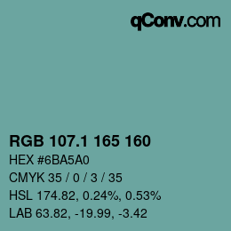 Color code: RGB 107.1 165 160 | qconv.com